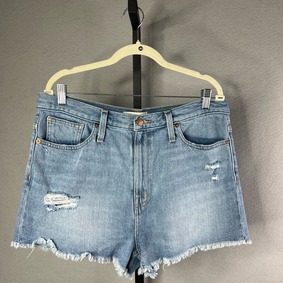 Madewell The Mom Jean Shorts Womens 31 Blue High Rise Distressed - Picture 1 of 10